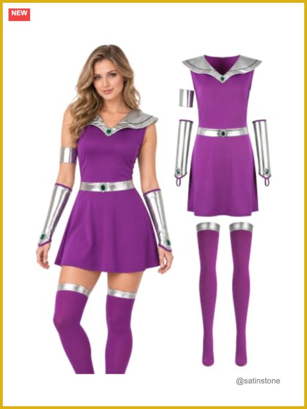 Vermeyen Women's Hero Costume Set 5-Piece One-Piece Dress Belt Socks Cosplay